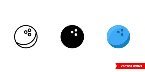 Bowling ball icon of 3 types. Isolated vector sign symbol.