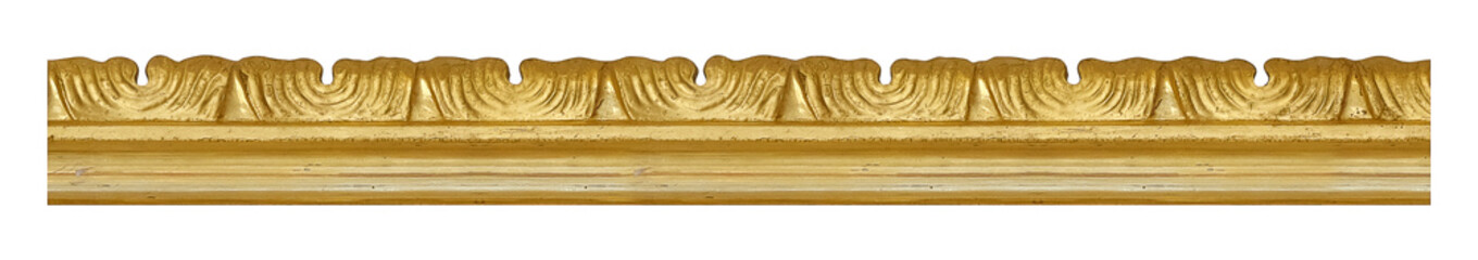 Part of old golden frame for paintings, mirrors or photo isolated on white background. Design element with clipping path