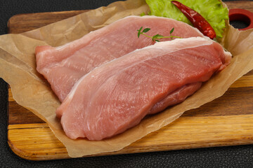 Juicy raw pork steak meat