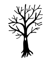 Halloween tree vector illustration. Black tree doodles isolated on white background.