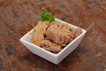 Canned tuna fish in the bowl