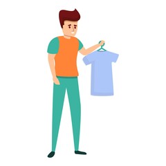 Shop assistant give tshirt icon. Cartoon of shop assistant give tshirt vector icon for web design isolated on white background