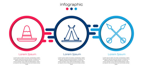 Set line Mexican sombrero hat, Indian teepee or wigwam and Crossed arrows. Business infographic template. Vector. © Vadim