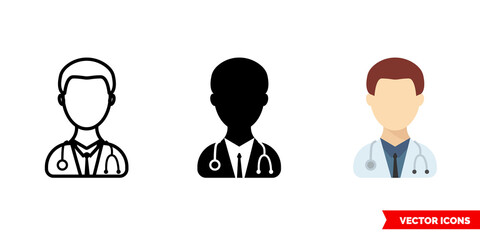 Doctor man icon of 3 types. Isolated vector sign symbol.