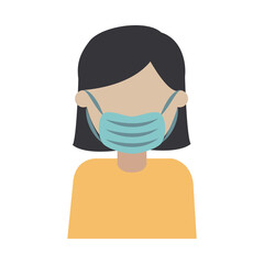 covid 19 coronavirus, woman with medical mask, prevention outbreak disease pandemic flat design icon