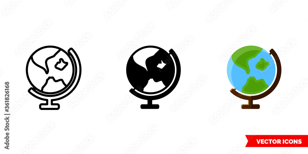 Wall mural earth globe icon of 3 types. isolated vector sign symbol.