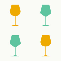 Vector seamless pattern. Repetitive illustration of yellow and blue wine glasses isolated on light coloured background. Wine glasses silhouettes.