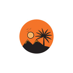 sunset coconut tree vector illustration of black mountain design