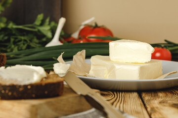 Fresh baked loaf of bread with butter bar