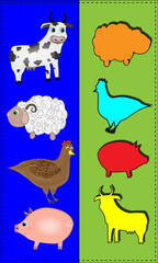 Game for children with animals cow, sheep, chicken, pig