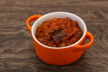 Eggplant saute with tomato and herbs