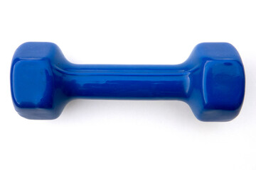 Blue Dumbell on white background weighing 2 kilograms