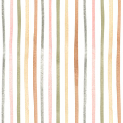 Watercolor abstract seamless pattern with geometric lines in pastel colors. Freehand striped aesthetic background. Linear collage perfect for baby fabric, textile, wrapping paper, cover, wallpaper