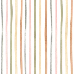 Aquarell abstraktes nahtloses Muster mit geometrischen Linien in Pastellfarben. Freihändig gestreifter ästhetischer Hintergrund. Lineare Collage perfekt für Babystoffe, Textilien, Geschenkpapier, Abdeckungen, Tapeten © Kate K.
