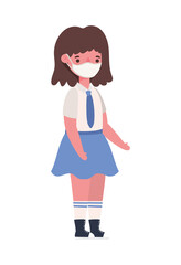Girl kid with medical mask and uniform design, Back to school theme Vector illustration