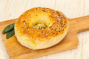 Hot tasty Uzbek flatbread for snack