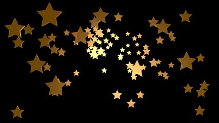 Abstract golden stars particles  are on a black background, modern background, 3d rendering
