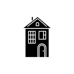 Home black glyph icon. Suburban house. Modern family home for sale. Downtown dwelling. Real estate ownership. Apartment amenity. Silhouette symbol on white space. Vector isolated illustration