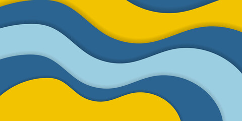 abstract paper cut white blue yellow background set in three colors