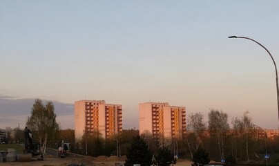 Obraz premium Residential area at sunset.