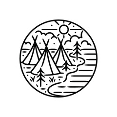 Round Sticker Black and White, Vintage Badge Design, with ethnic schene