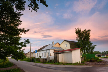 Beautiful sunset over the village road