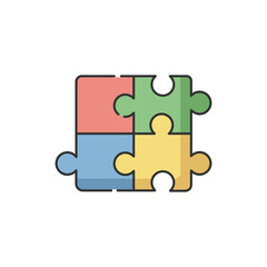 Puzzle RGB color icon. Jigsaw to solve problem. Metaphor for teamwork. Solution for game. Children toy. Attached pieces. Combination of tiling. Match parts. Isolated vector illustration