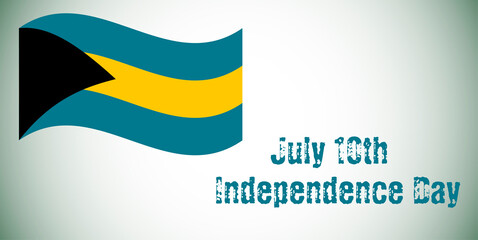 Bahamas flag with Independence Day inscription. State symbols, patriotism, flag for public, private organizations, leaflets, greetings