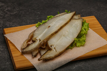 Delicous smoked halibut slices snack