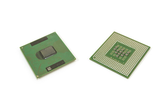 Top and bottom of Computer notebook CPU cache memory 1 megabytes on white background, isolated.
