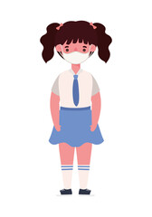 Girl kid with medical mask and uniform design, Back to school theme Vector illustration