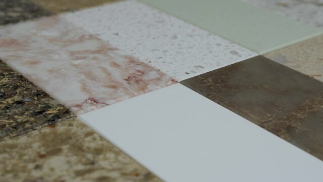 Marble or Granite Countertops. These natural stone samples made of granite and marble can be used as flooring tiles or kitchen and bathroom backsplash