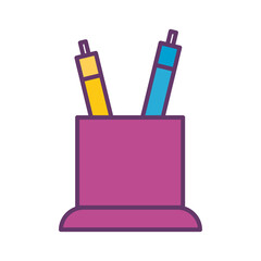 Pens inside mug line and fill style icon design, Tool write office object instrument equipment draw art and learn theme Vector illustration