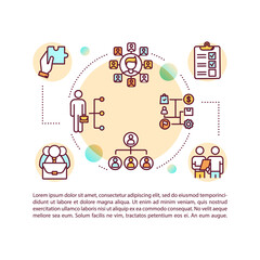 Delegated management concept icon with text. PPT page vector template. Empowerment. Employees decision making. Brochure, magazine, booklet design element with linear illustrations