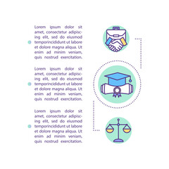 Lawyer graduate concept icon with text. PPT page vector template. Law degree qualification, job. Attorney, solicitor. Brochure, magazine, booklet design element with linear illustrations