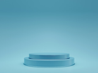 Round blue empty stage with mock up space on blue background 3D Rendering