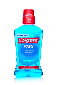 LONDON, UK - JANUARY 10, 2018: Bottle Of Colgate Plus Mouthwash On White