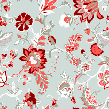 botainical colorful retro vector floral seamless pattern