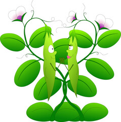 a pair of pea pods on a bush holding hands