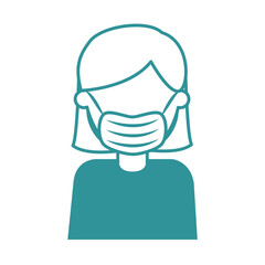 covid 19 coronavirus, woman with medical mask, prevention outbreak disease pandemic line design icon