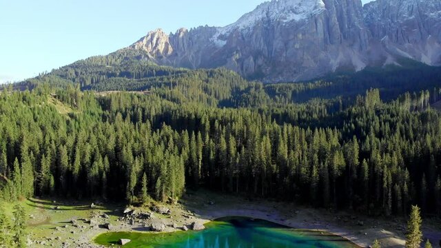 Picturesque Italian Dolomites And Mountain Lake Lago Di Carezza