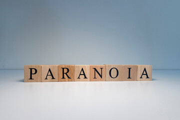 Text of paranoia from wooden cubes. psychological terms and health problems.