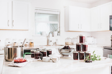Canning Blackberry Jam in White Kitchen
