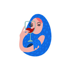 Girl with a glass of wine. Isolated Vector illustration. Funny colored typography poster, apparel print design. Scandinavian nordic design for bar or interior or cover or textile or background.