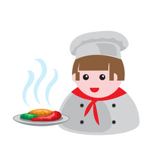 icon of a cook with a dish of food on a white isolated background. Vector image