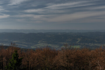 Color spring morning view from Pustevny in Beskydy mountains