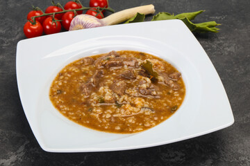 Caucasian Kharcho soup with beef meat