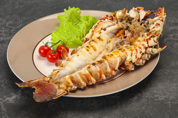 Grilled crayfish in the plate
