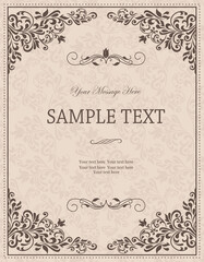 vintage card with damask background and elegant floral elements
