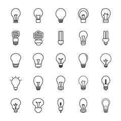 led lightbulbs and lightbulbs icon set, line style
